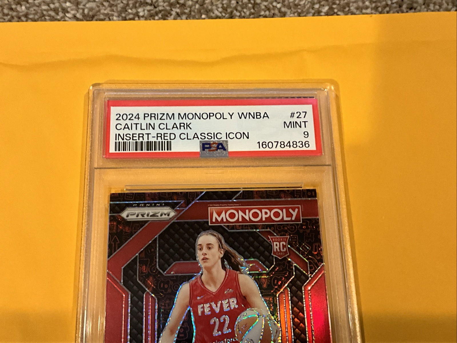 CAITLIN CLARK 2024 Prizm Monopoly Rookie RED CLASSIC ICON #27 PSA 9 Fever view 2
