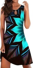 New Women's Floral Print Keyhole Tank Sleeveless Dress XL