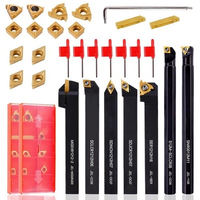 21Pcs Indexable Lathe Tool Kit 1/2'' Shank with Carbide Inserts for Metal Turning