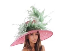 Hot Pink Sage Green KY Large Kentucky Derby Hat Ascot Wedding Guest Party