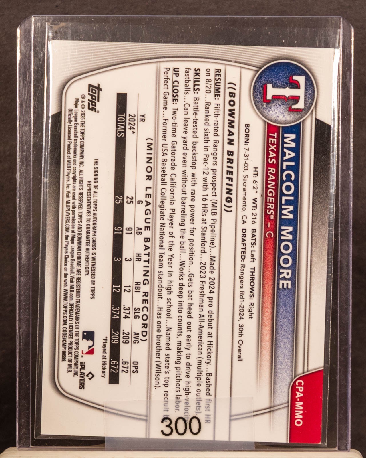 Malcolm Moore 2025 Bowman Chrome 1st Orange Refractor RC AUTO 08/25