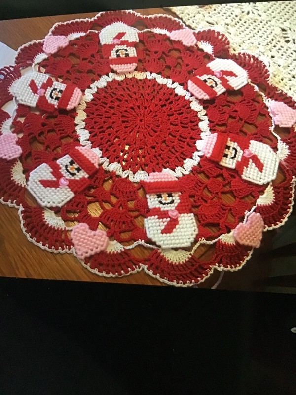 Brand New Hand Crocheted Valentine Snowmen