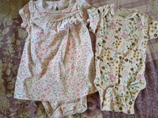 Preemie Girl Lot of 2 one piece Flowered Short Sleeves 1 Skirt Covered EUC Pink