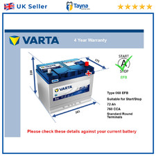 EFB Battery fits ACURA MDX 3.5 01 to 05 Stop Start Varta 068 EFB 760A 72Ah New