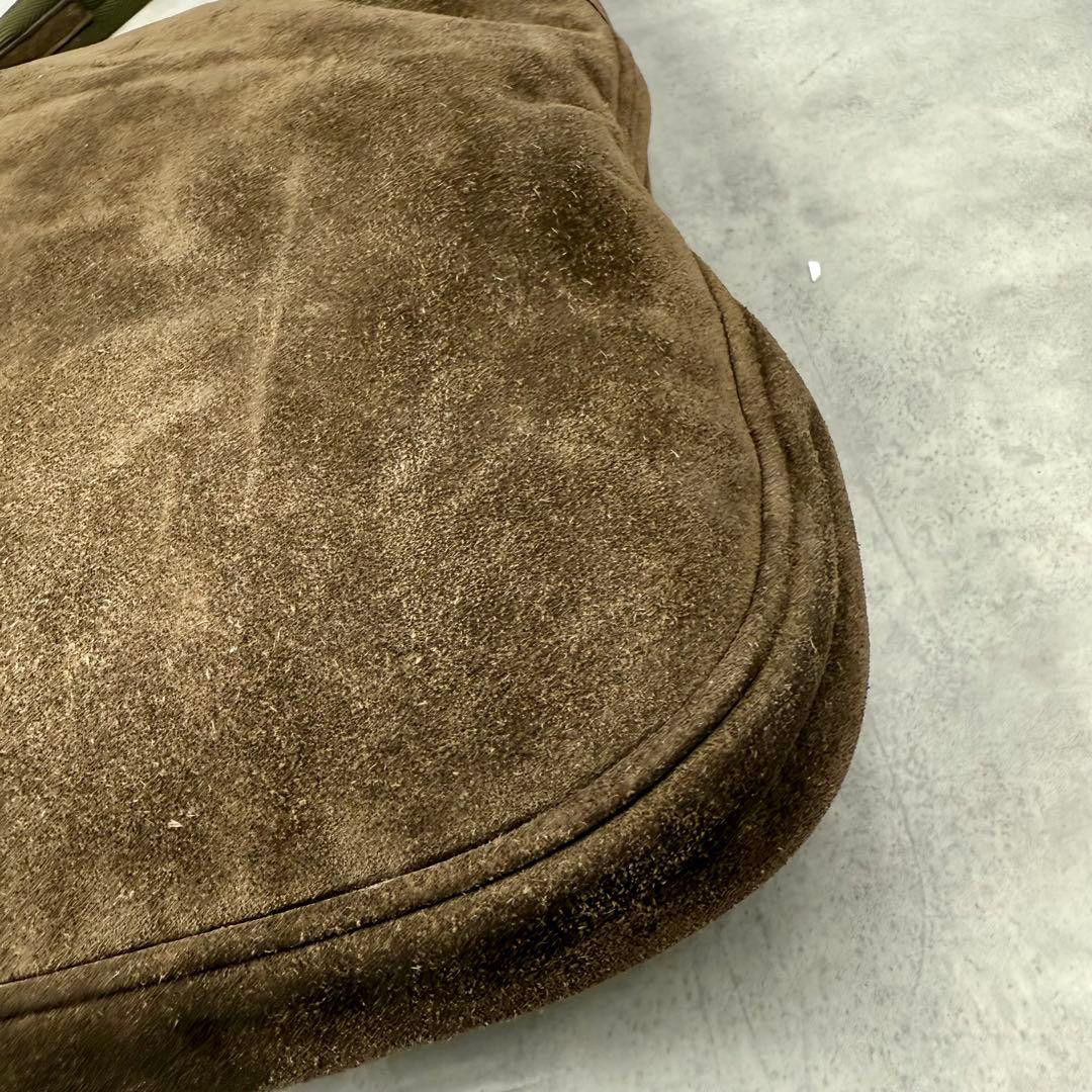 PRADA Shoulder Bag Khaki Brown Suede Women Y2K vintage Handbag Logo embossed JPN thumbnail 10