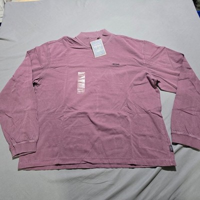 new IZOD Mock Neck Shirt Mens XL Purple Rock Washed Cotton Long Sleeve vintage