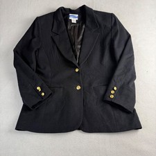 Pendleton Women's Black 100 Virgin Wool Blazer Gold Crest Button Jacket Size 10