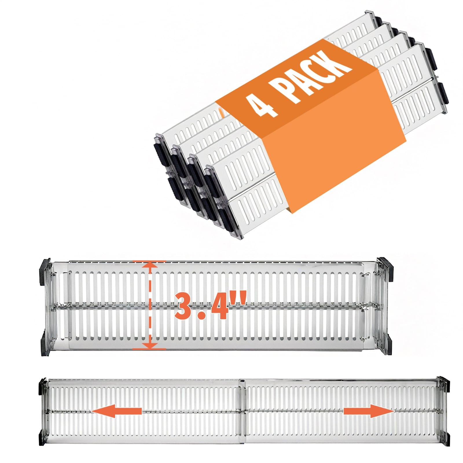Adjustable 4-Pack Drawer Dividers 3.4 Inch High Organizer for Dresser 11-21 Inches Wide