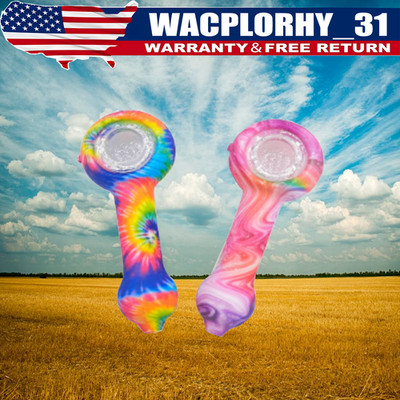 2PCS Mini Silicone Smoking Hand Pipe with Glass Bowl 4.3'' New