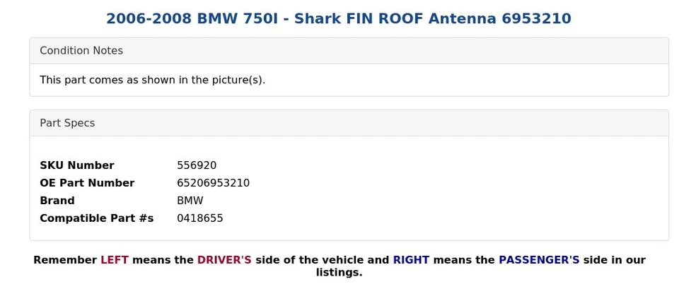 2006-2008 BMW 750I — антенна на крыше с акульими плавниками 6953210 - Изображение 4 из 4