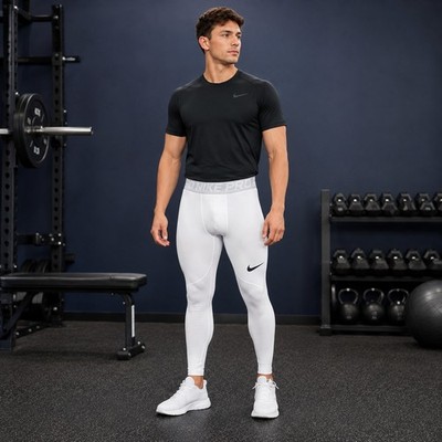 Nike Pro Compression Training Pants Men's XL White Athletic Dri-Fit Activewear