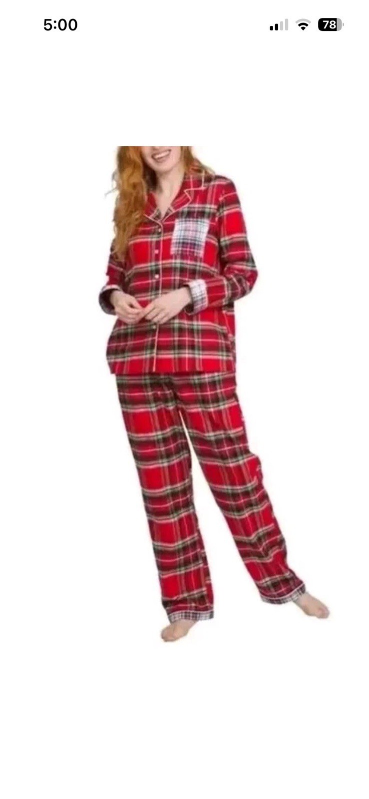 NWOT Lands' End Two 2-piece Flannel Pajama Set Red Plaid Women's Size Small Bjk