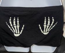 Victoria's Secret Pink Cotton Dorm Boyshort Panty Black Skeleton Hands L NWT
