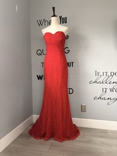 Chic Strapless Red Lace Boned Corset Mermaid Prom Gown Size S