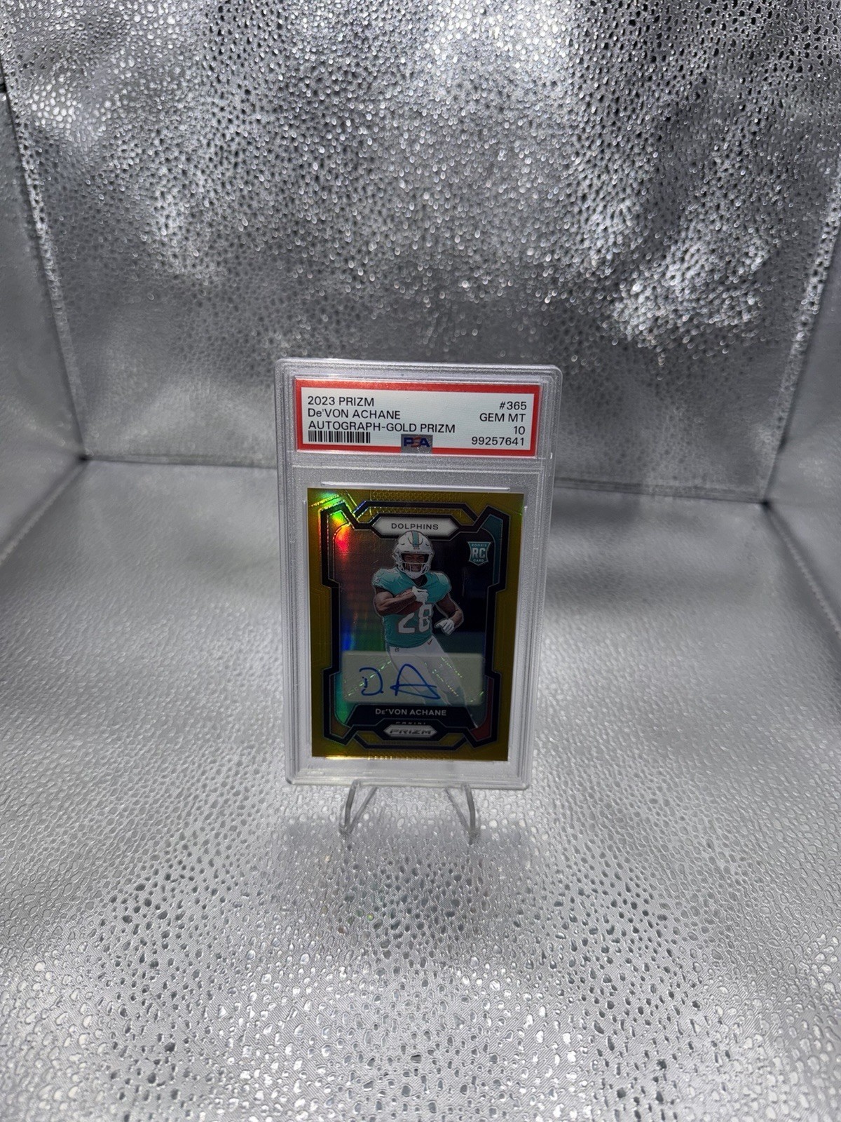 2023 Panini Prizm De'Von Achane Gold Prizm Autograph Rookie #365 PSA 10 /10