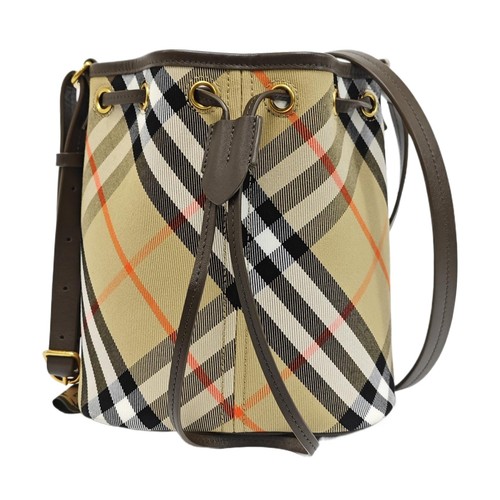 BURBERRY Mini Beige Canvas Bucket Bag Shoulder Handbag