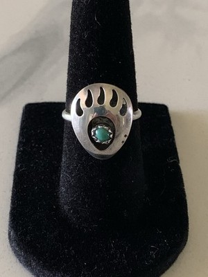 NAVAJO VINTAGE STERLING SILVER BEAR PAW TURQUOISE SIZE 5.5 RING 2.1 g
