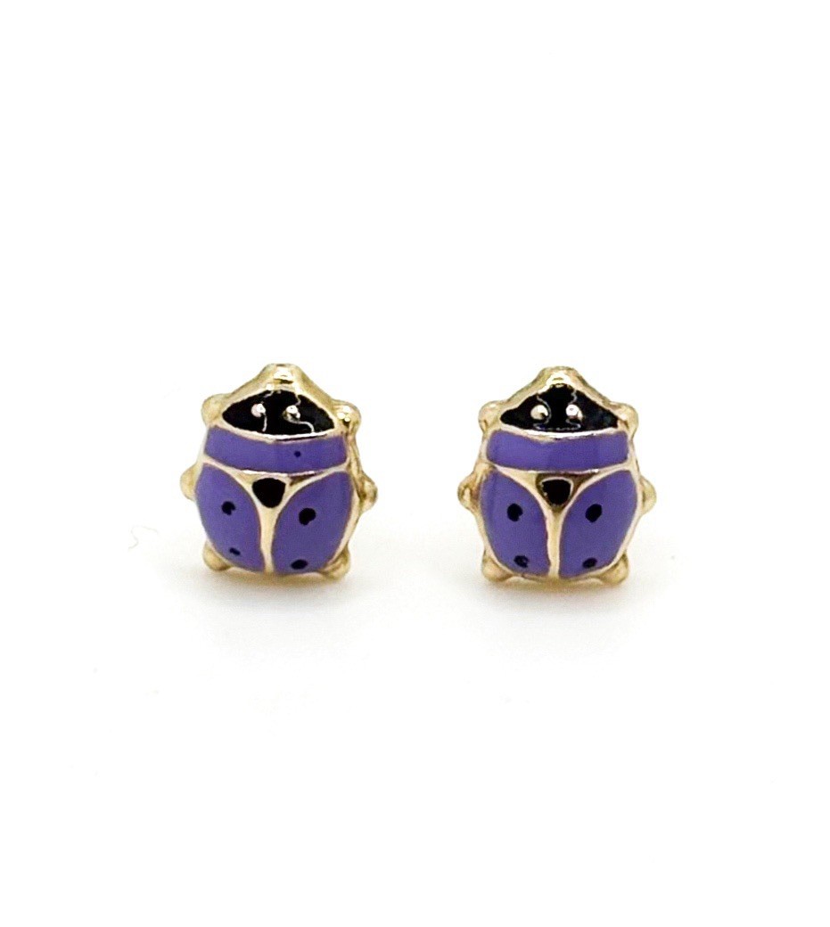 Solid 14K Gold Ladybug Earrings - image 2