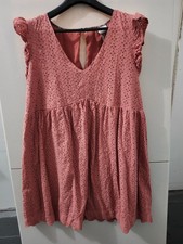Knox Rose Dress Womens 1X Pink Mini Sleeveless Eyelet Keyhole Back Vneck Cotton