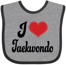 Inktastic I Love Taekwondo Baby Bib Martial Arts Sport Contact Sports Heart Cute