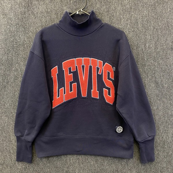 Levi's Graphic Gardenia Womens Turtleneck Sweatshirt Navy Fleece Lined Size XS