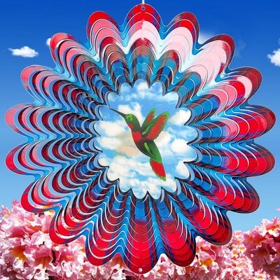 Hummingbird Animated Wind Spinner - 12In 3D Kinetic Hanging Sculpture, Creates F