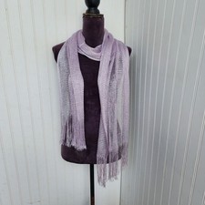 Womens Sparkly Lilac Purplw Glitter Sheer Mesh Scarf with Fringe Nylon 21"  84"