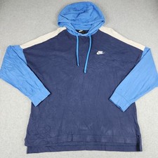 Nike Hooded Shirt Mens L Navy Blue Colorblock Relaxed Fit Long Sleeve Pullover