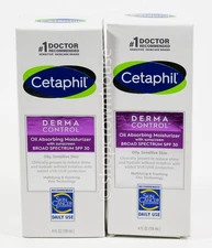 2 Cetaphil DERMA CONTROL 4oz Oil Absorbing Moisturizer SPF 30 oily sensitiv 2027