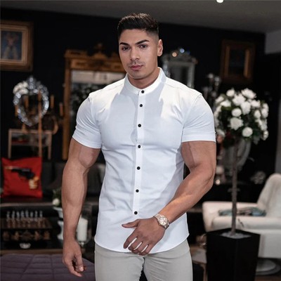 Plain Slim Fit Short Sleeve Casual Shirts Mens Social Business Dress Quick Dry T