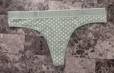 NWT VICTORIA'S SECRET GREEN POLKA DOT THICK LOGO WAISTBAND THONG PANTIES