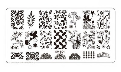 Nail Art Stamp Plate OM-B04 Love Flowers Swirl Butterfly Damask Doily Lace