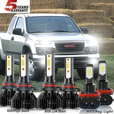 LED Headlight High Low+Fog Light Bulbs 9005+9006+H11 For GMC Canyon 2004-2017