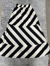 Tory Burch Dress Womens Large Wide Stripe Maxi Strapless Cotton Sateen White Blk