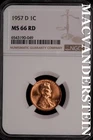 1957-D Lincoln Wheat Cent- NGC-MS66 RD Gem Brilliant Uncirculated Luster #SLM375