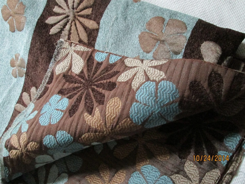 De colección NUEVO Tejido de Tapicería Floral Peso Pesado Marrón Azul Algunas Áreas de Terciopelo Foto 4 de 4