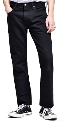 LEVIS 501 Classic Herren Jeans Regular Fit Button Fly JET BLACK Strong Denim Geschenk