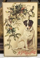 "A Glad Christmas" Vintage Christmas Postcard by Shackman 1982 #10799  Dog