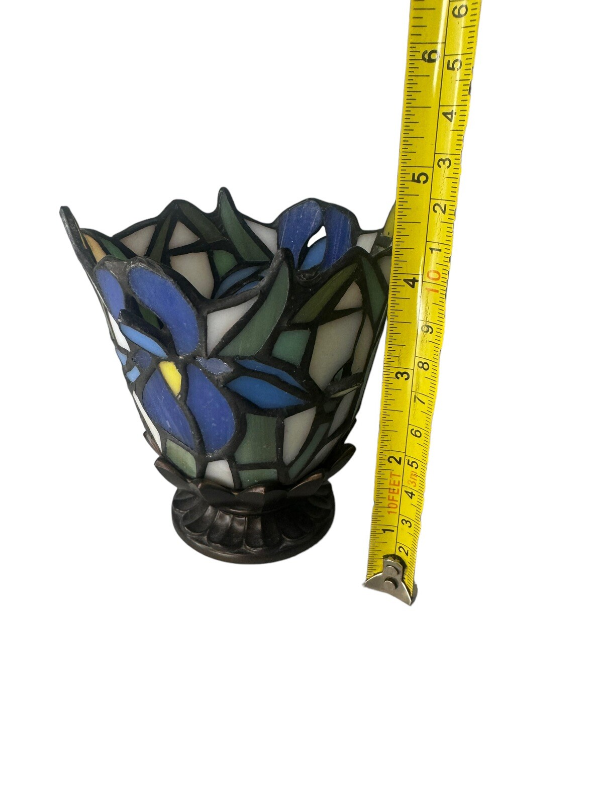 Partylite Tiffany Style Blue Iris Stained Glass Table Votive Candle Holder