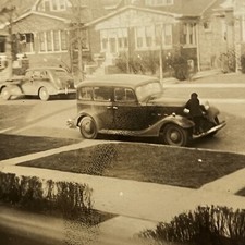 Vintage Snapshot Photograph Street View Beautiful Car Neighborhood