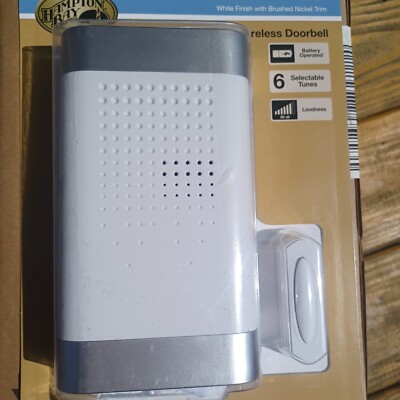 Hampton Bay Wireless Doorbell White Finish Brushed Nickel Trim 6 Tunes 