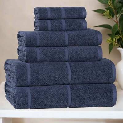 Mile Smart Twist Viscose Cotton Blend Solid Broad Border 6 Piece Towel Set