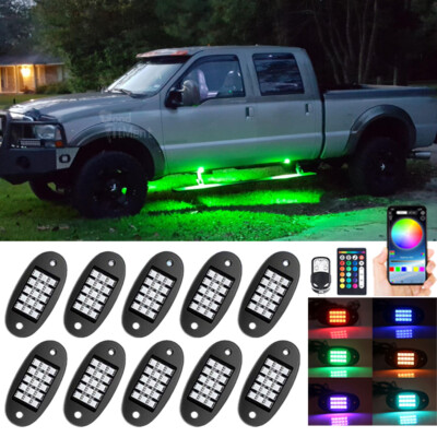 10 Pods RGB LED Rock Underglow Wheel Lights Neon Music For Ford F150 F250 F350 10 Pods RGB LED Rock Underglow Wheel Lights Neon Music For Ford F150 F250 F350