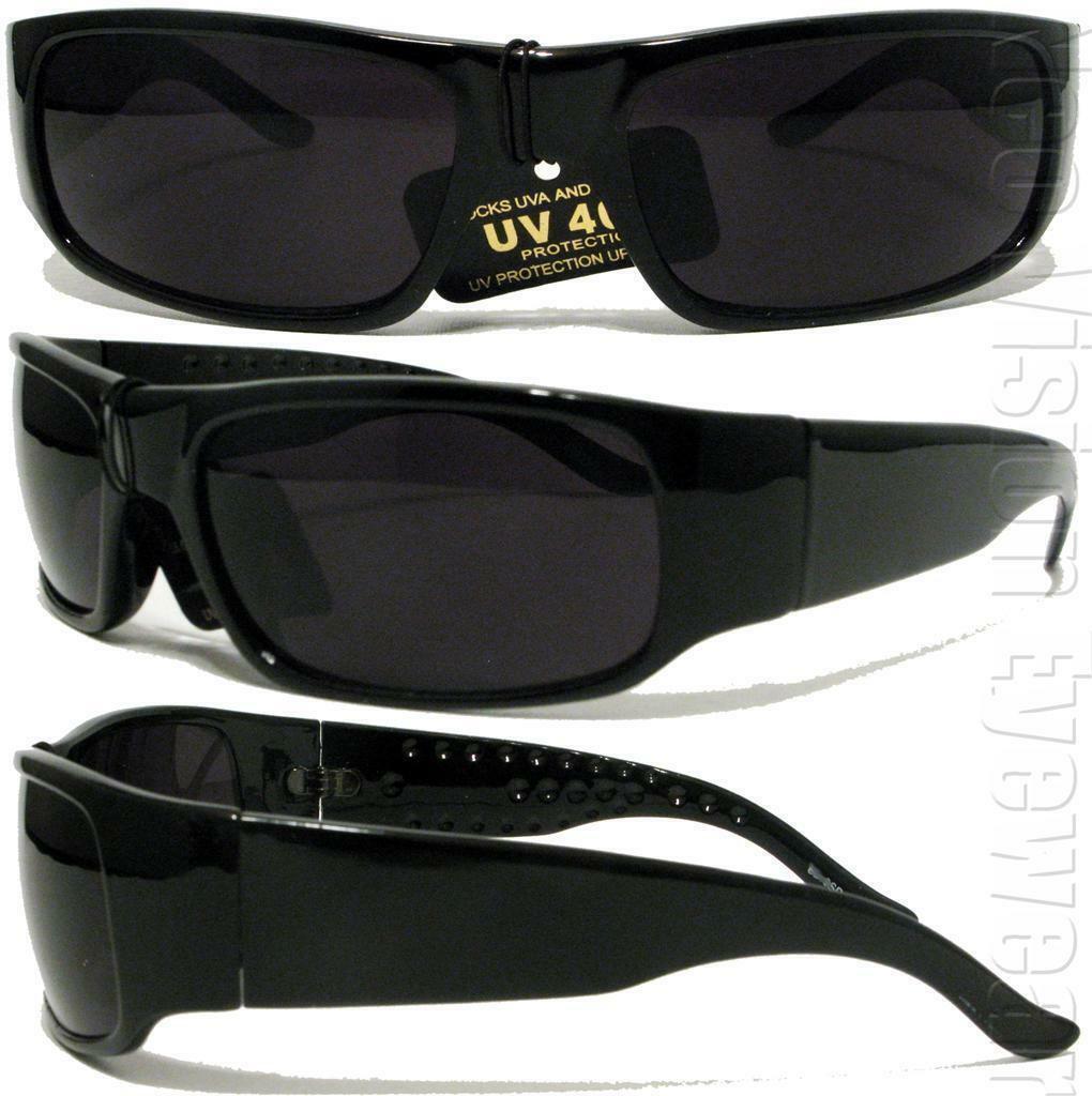 Super Dark Cholo Wrap Sunglasses Retro OG Gangster LOC Black 19SD