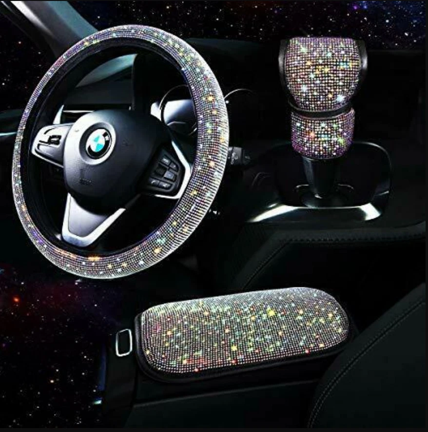 TZARROT Bling Car Accessories set for Women Bling Steering Wheel