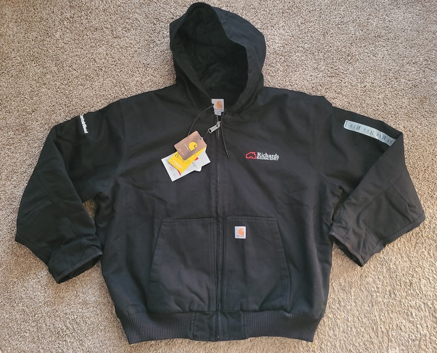 Carhartt Mens Active Large Jacket J1302XL Black Washed Duck Insulated