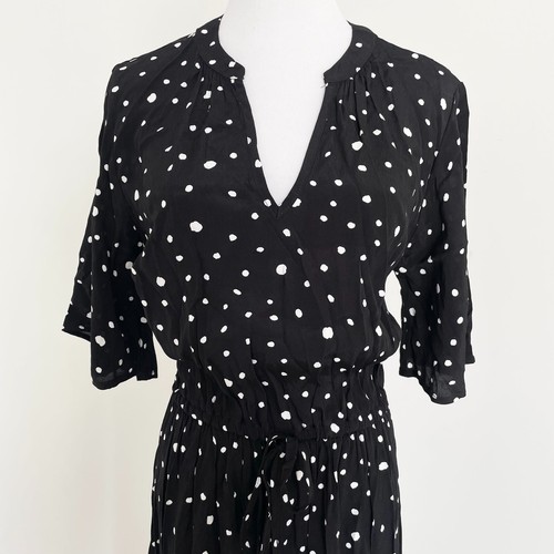 Bee Maddison Tablita Midi Dress 3/4 Sleeve Tie Waist Polka Dot Black Size 10 New - Picture 4 of 13