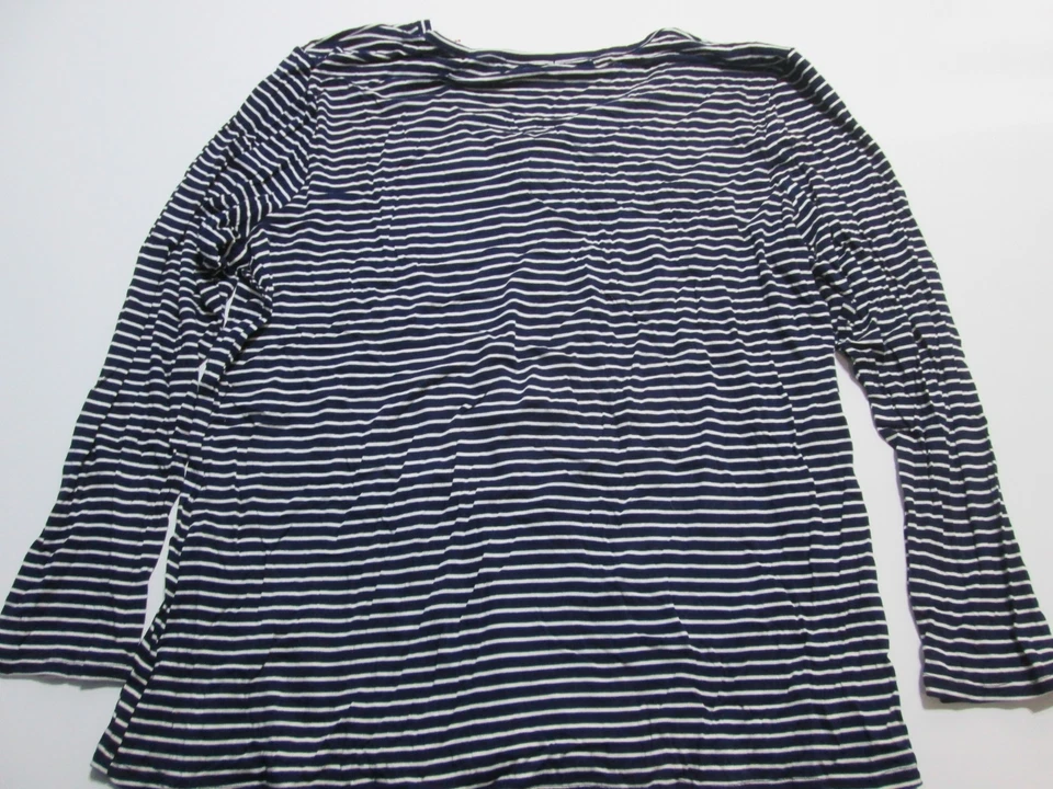 NUEVO CON ETIQUETAS Joe Boxer Mujer Talla 2X Camisa Cuello en V Azul Marino Manga Larga Rayas Informal Foto 2 de 4