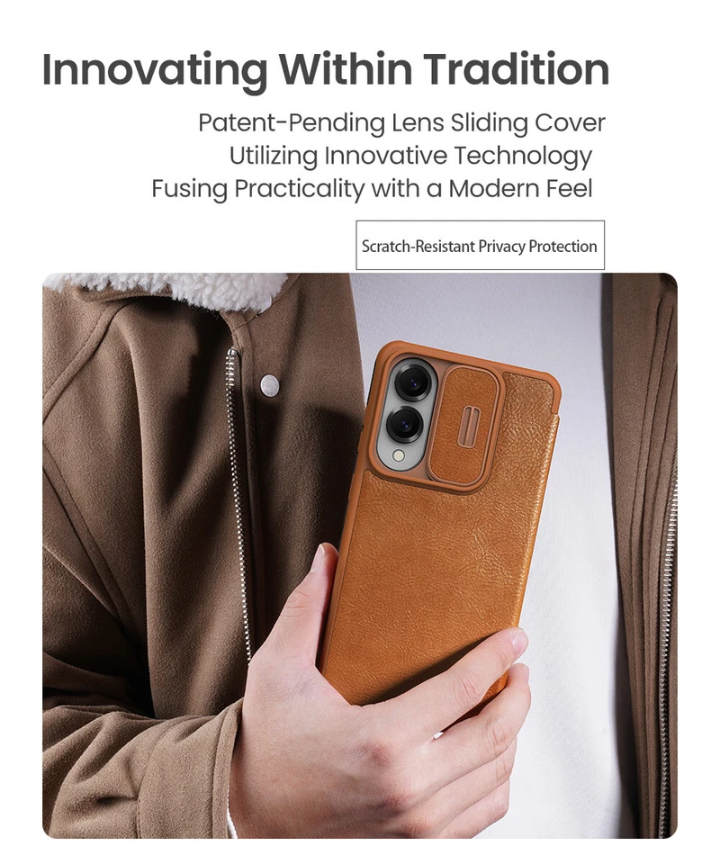 Funda de cuero abatible con lente de cámara lateral clásica Nillkin para Samsung S25 Edge Foto 4 de 4