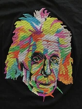 Albert Einstein Embroidered Graphic Bioworld T-Shirt, Black, Size Medium